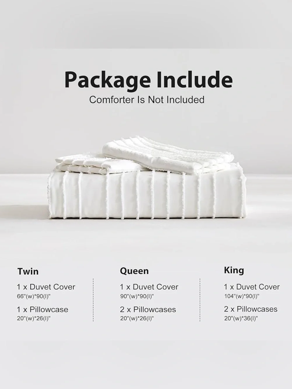 WARMDERN White Boho Duvet Cover Set Striped Textured Tufted Bedding Set, 3 Pcs
